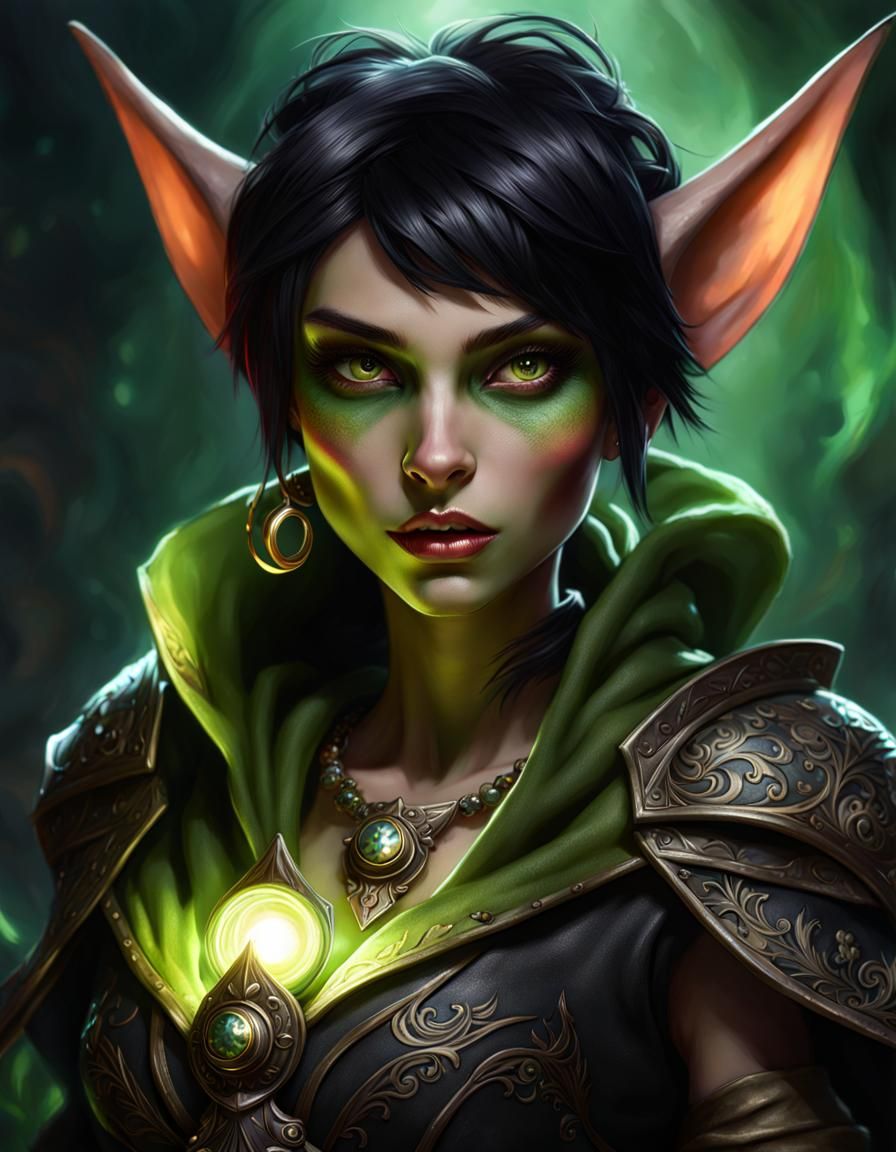 Green Goblin Girl Portrait in Graffiti Art Style