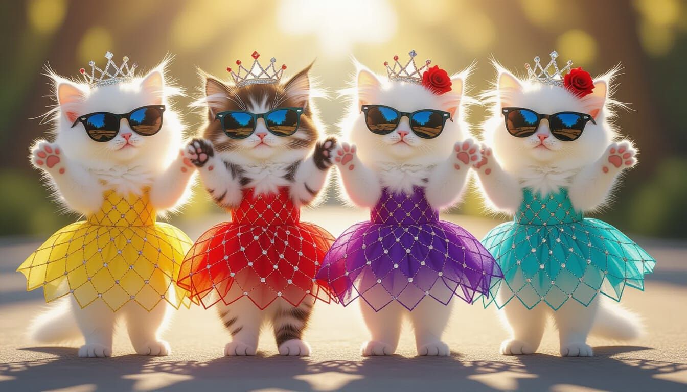 Fluffy Kittens Dancing in Stylish Frocks