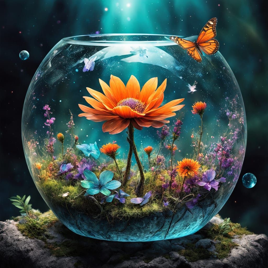 Mystical Glass Terrarium in an Enchanted Galaxy