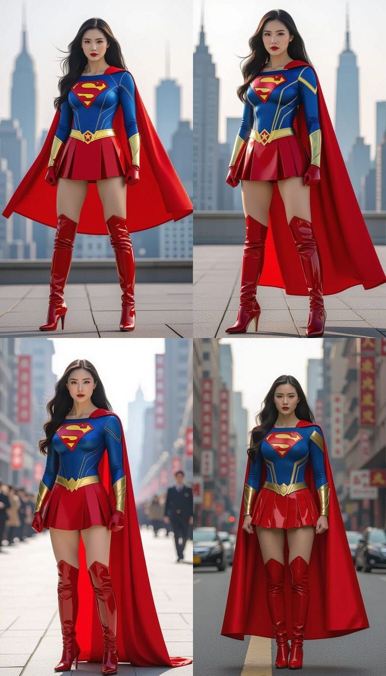 Chinese Communist Superheroine in Cityscape, Cinematic Style