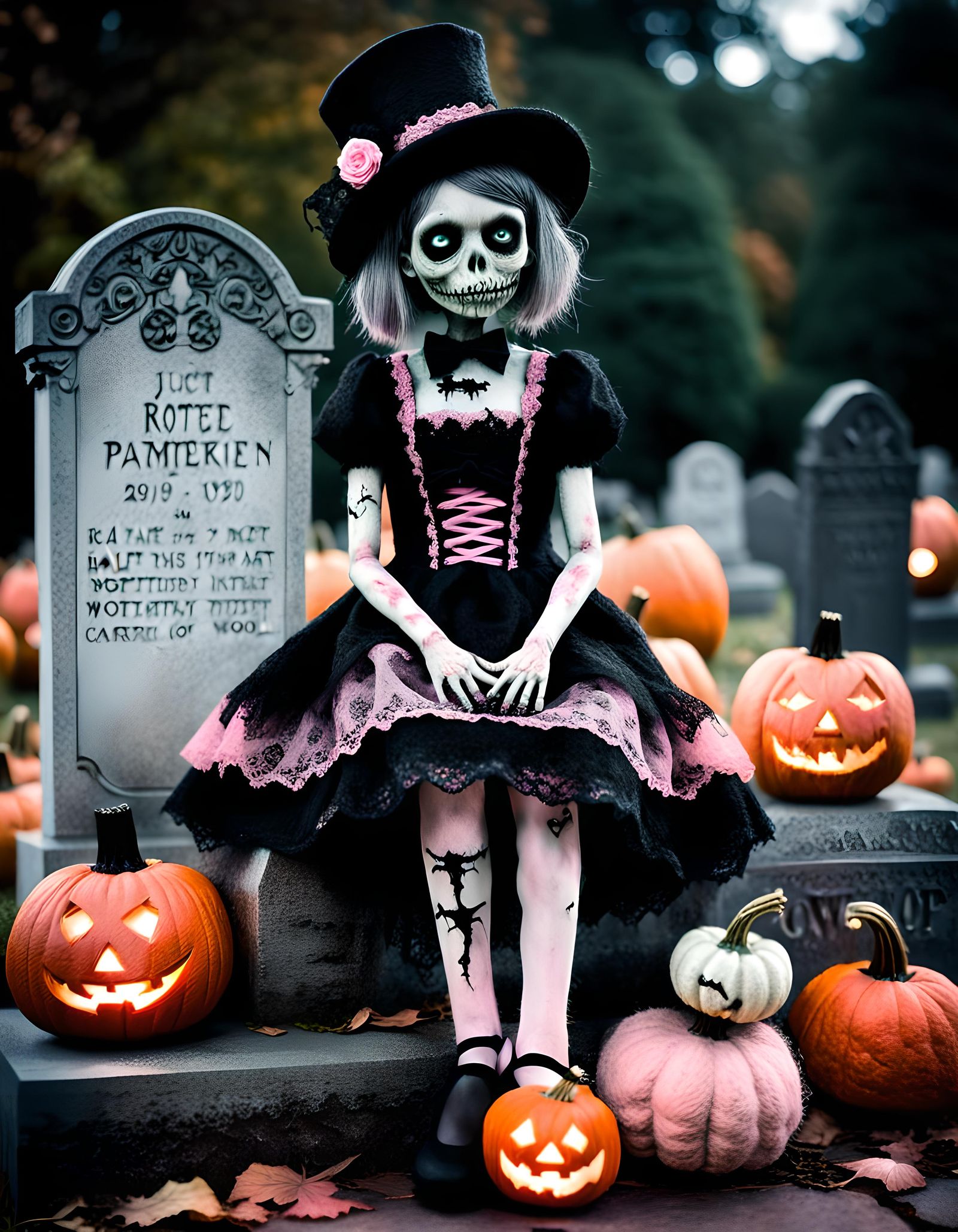 Cute Zombie Girl in Gothic Felted Wool Style