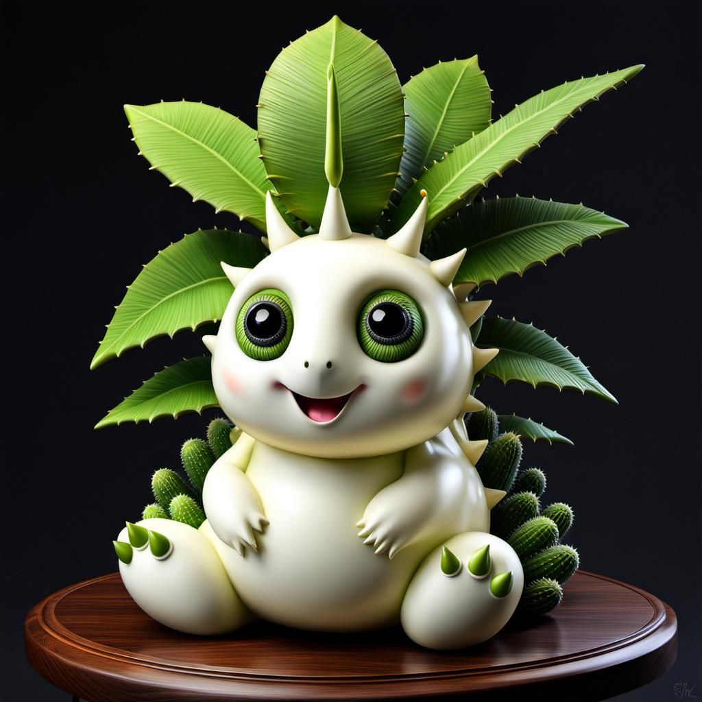 Ivory Cactus Snail Statue in Psychedelic Art