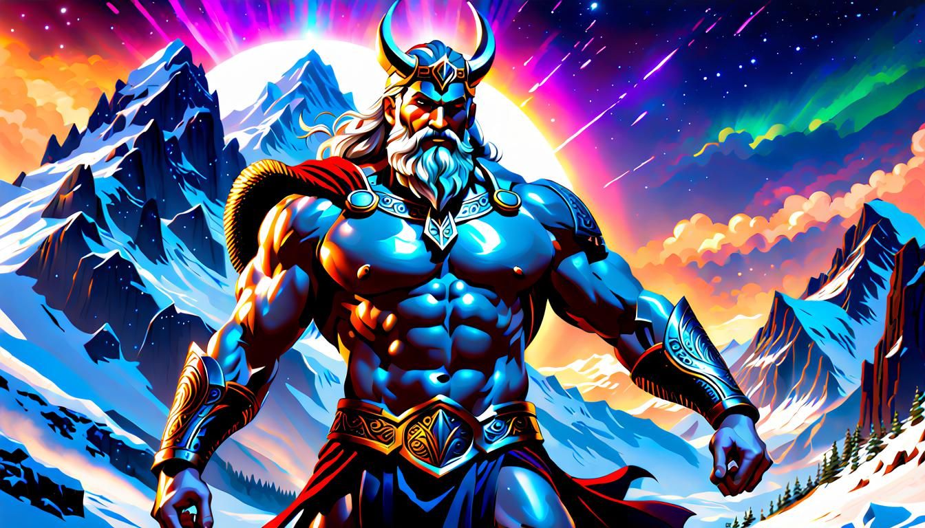 Odin, Norse God, Posing in Cosmic Landscape