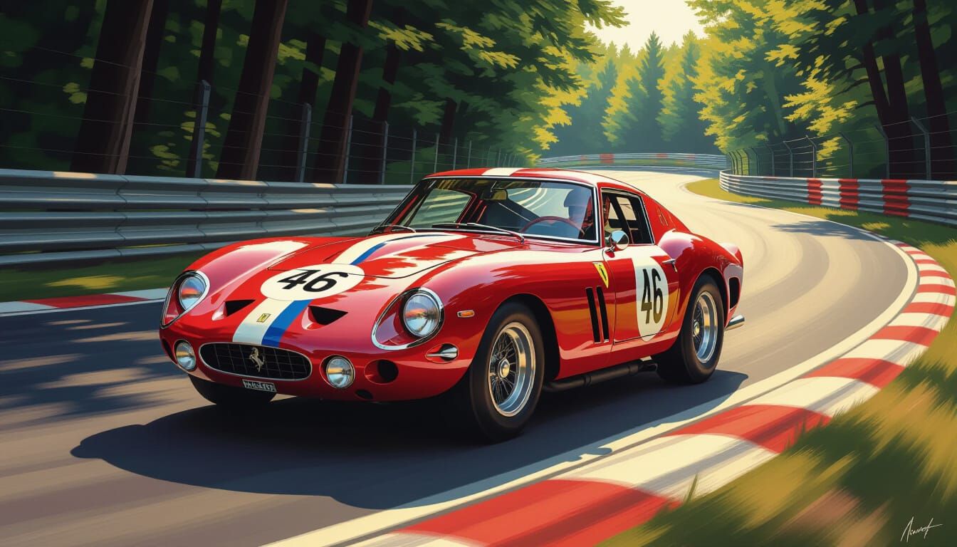 1962 Ferrari 250 GTO Speeds at Nürburgring in NC Wyeth Style