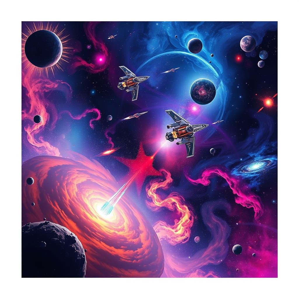 Cosmic Expanse with Galaxies in Digital Art Style