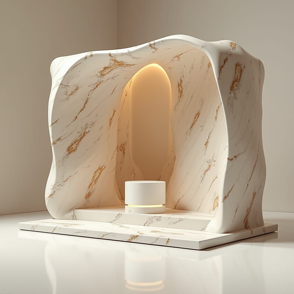 Luxury Perfume Booth Design in Marble and Stone Texture