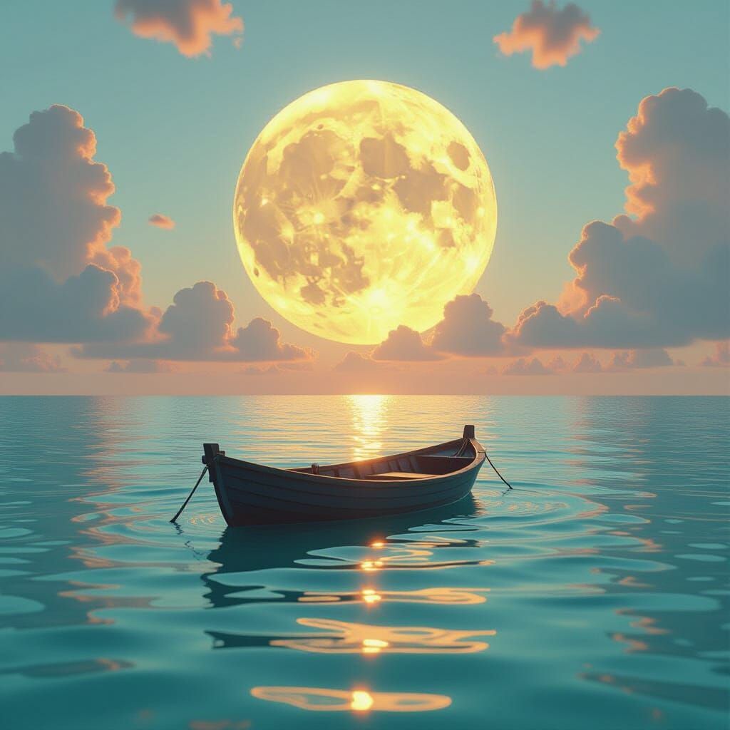 Full Moon in Turquoise Water with Golden Light