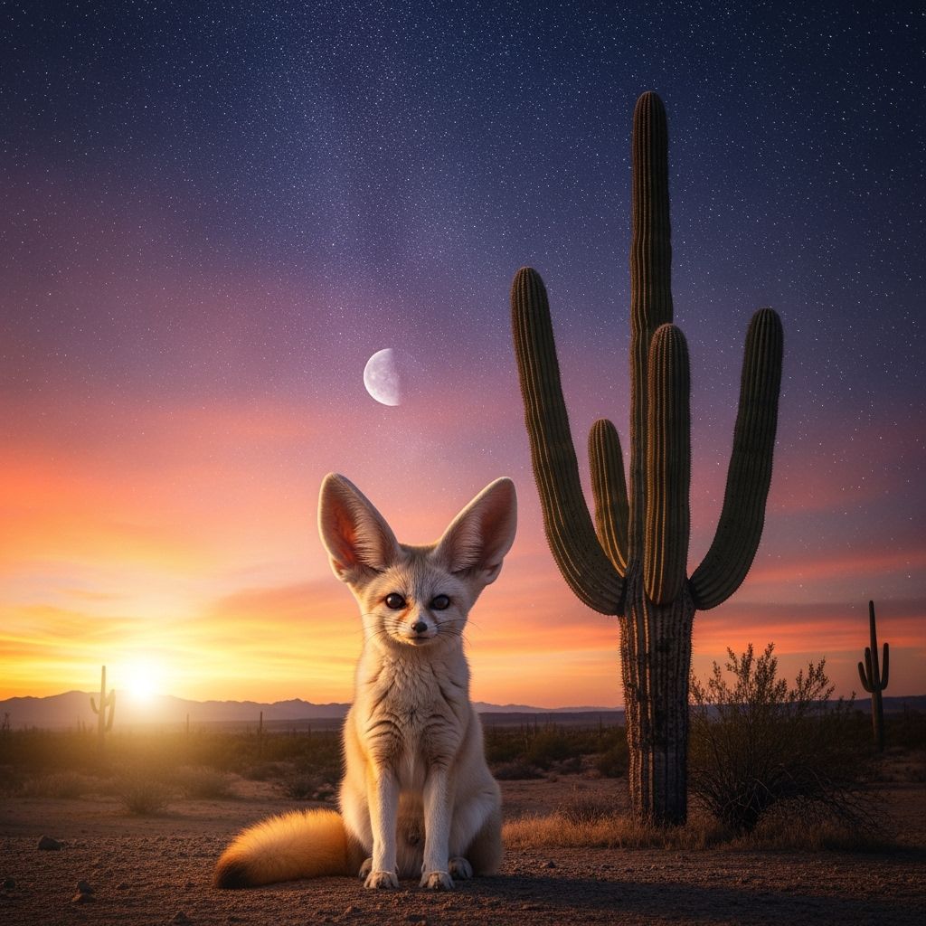 Fennec Fox in Desert Under Starry Sky