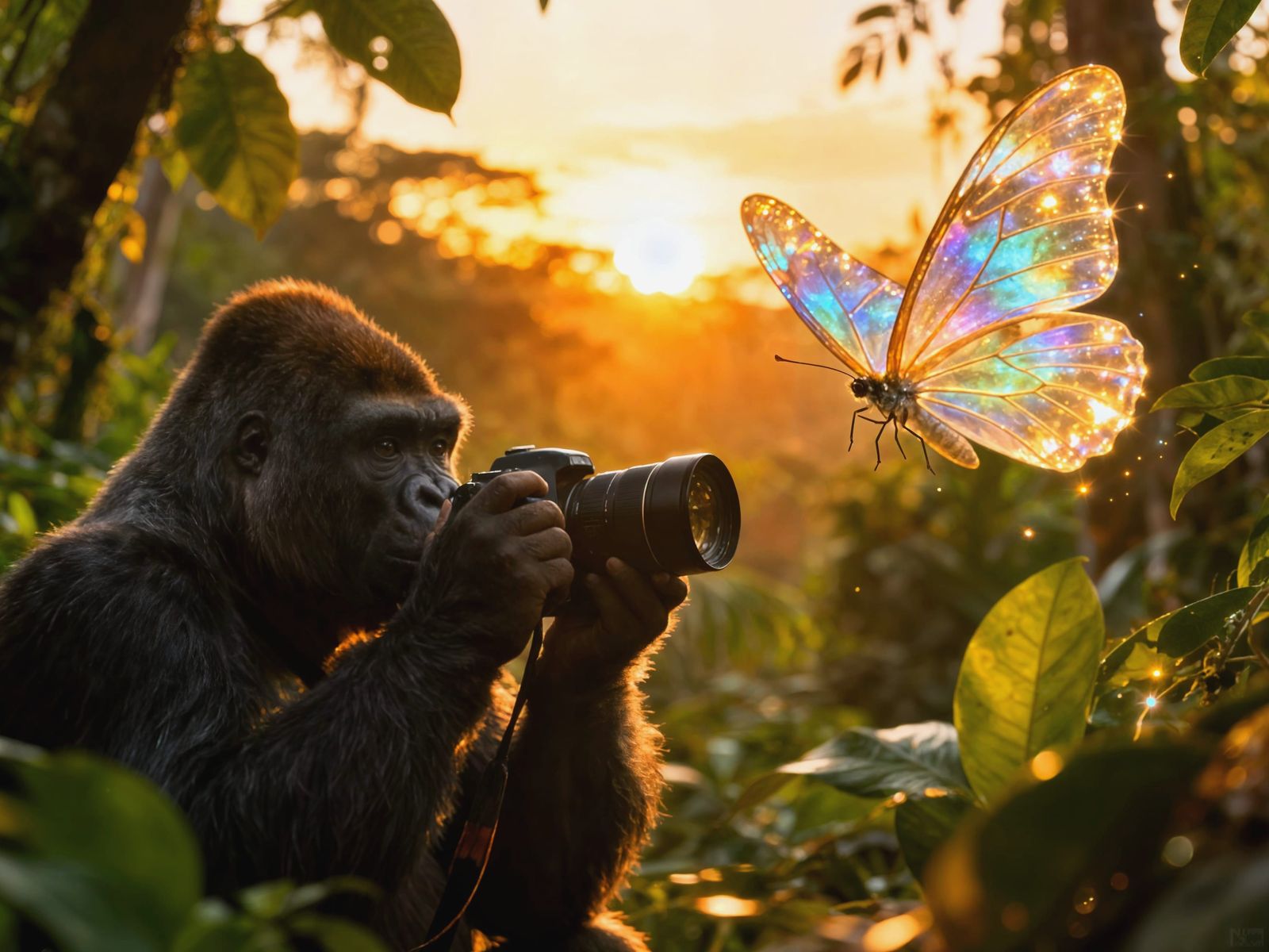 Gorilla Photographer Captures Butterfly in Rainforest Sunset