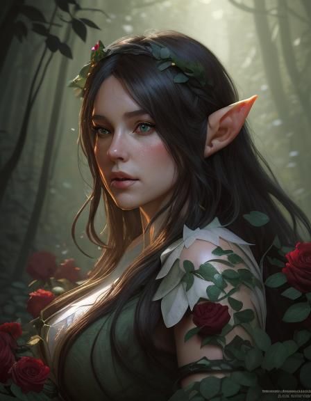 Enchanting Elf Portrait in Rose Garden