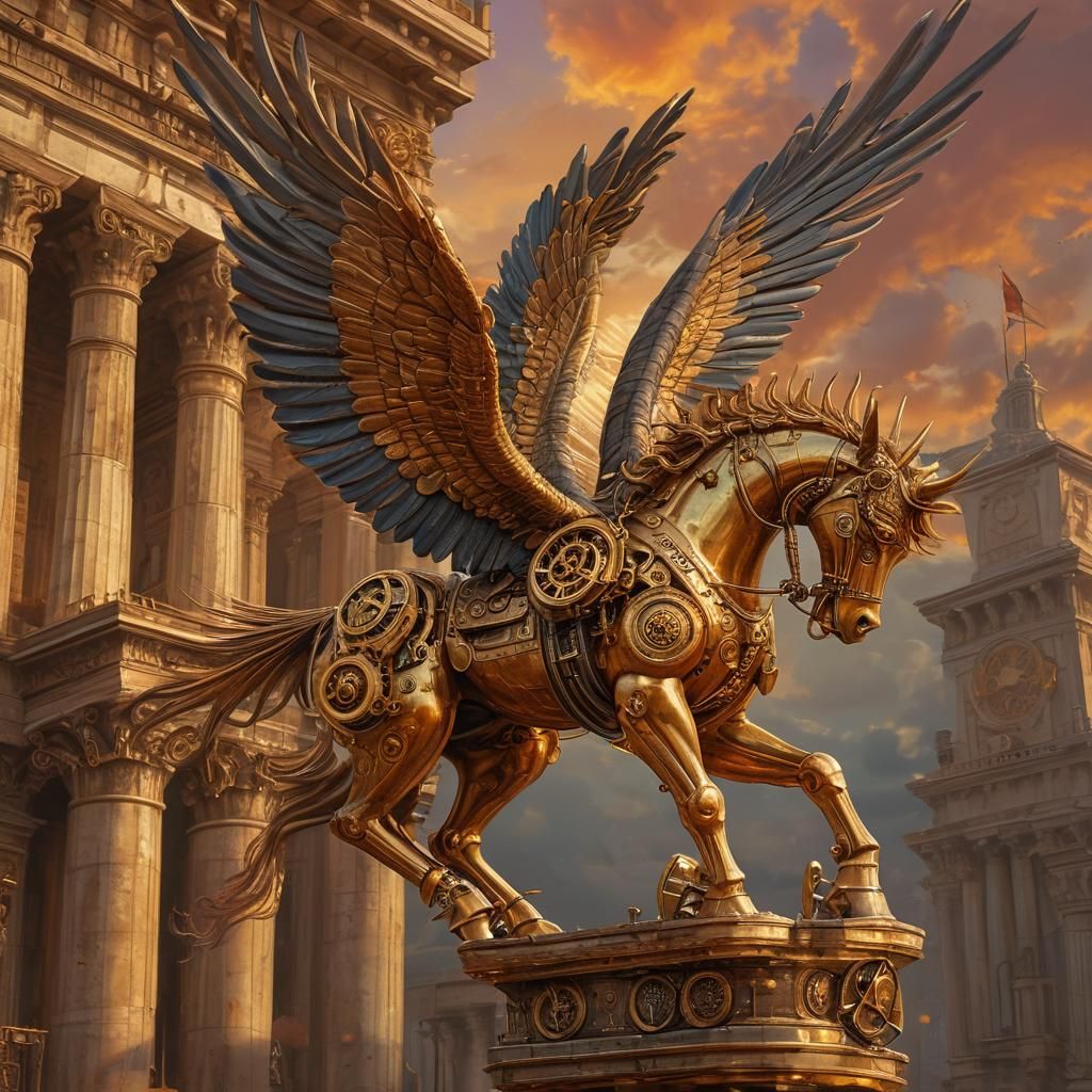 Steampunk Pegasus Over Temple of Apollo