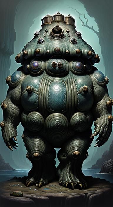 Underground Sea Tardigrade Golem in Dark Fantasy Style