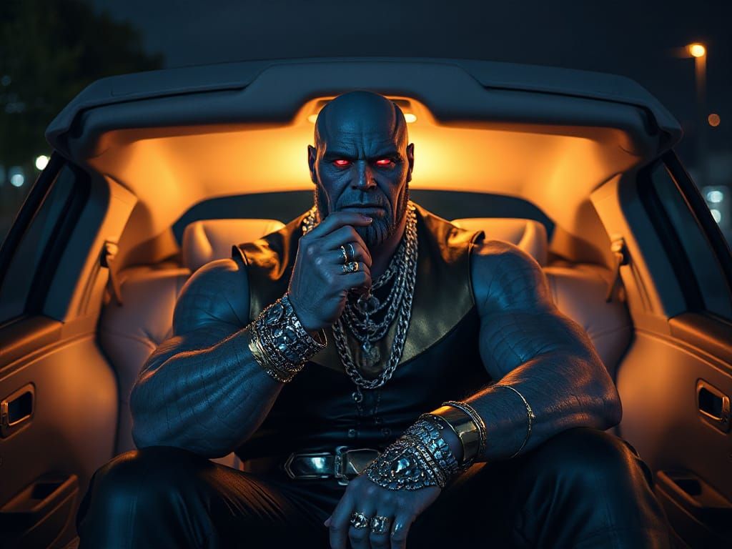 Thanos in Urban Gangster Attire, Hyper Realistic Portrait