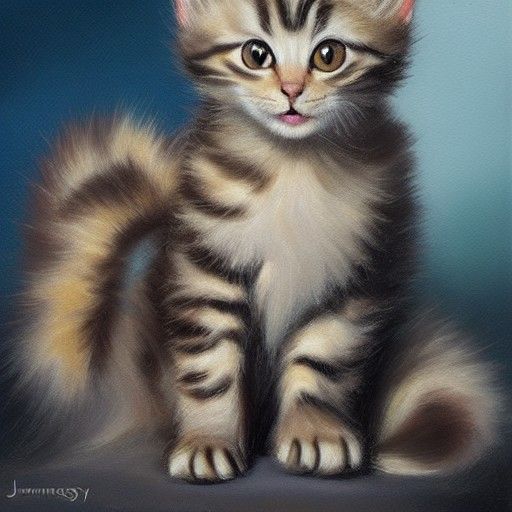 Adorable Kitten Knight in Oil Painting Style