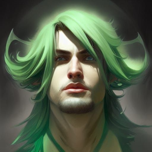 Green Haired Angel Man Crying Portrait