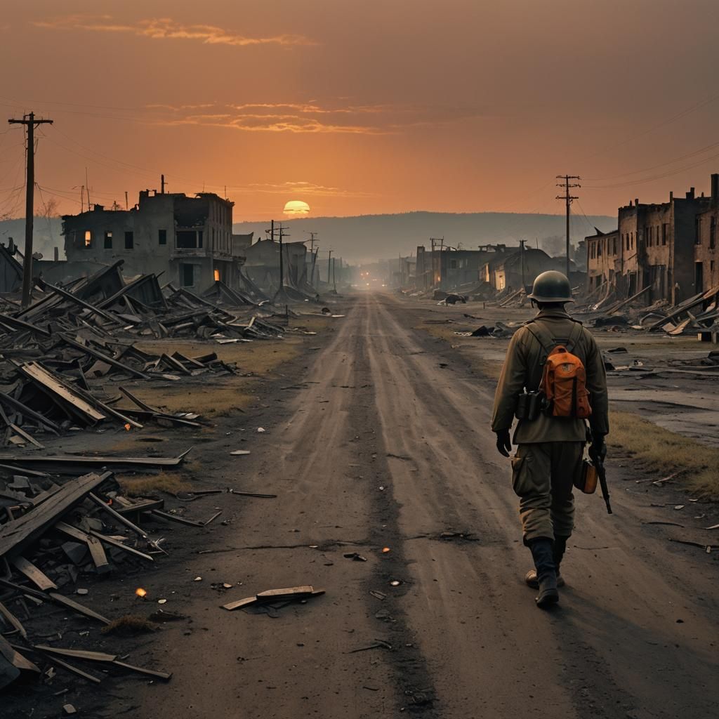 Post-War Desolation: A Cinematic Soldier's Journey