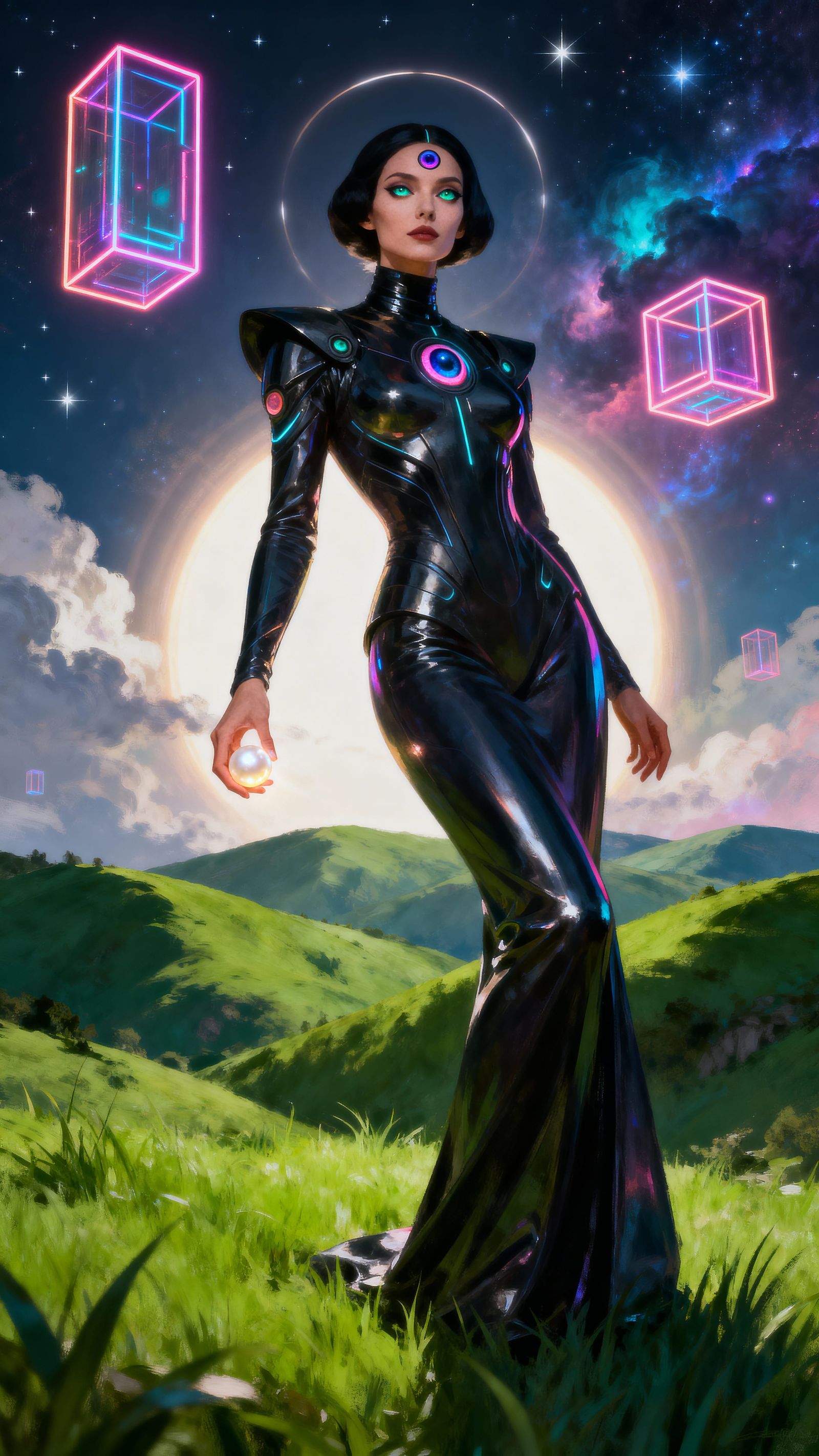 Enigmatic Aristocratic Woman with Three Eyes in Sci-Fi Lands...