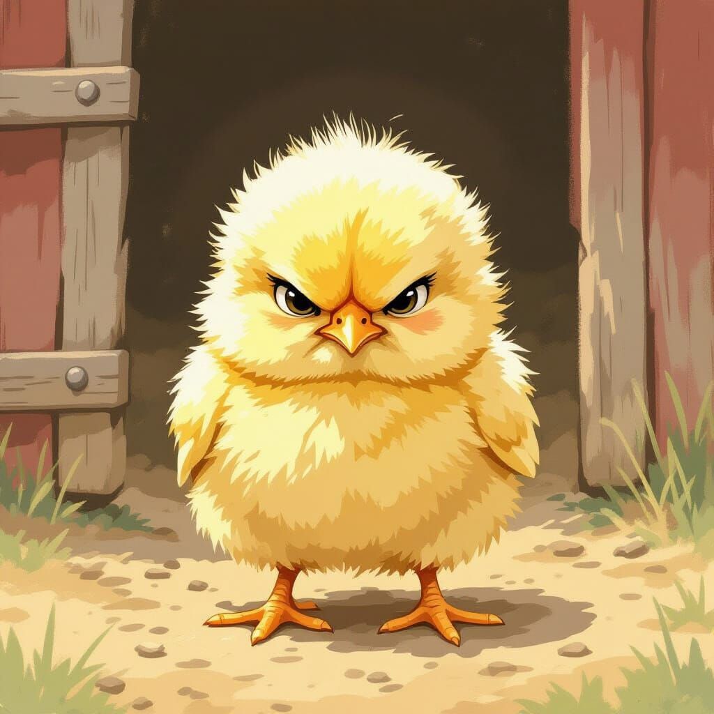 Grumpy Chick Illustration in Beatrix Potter Style