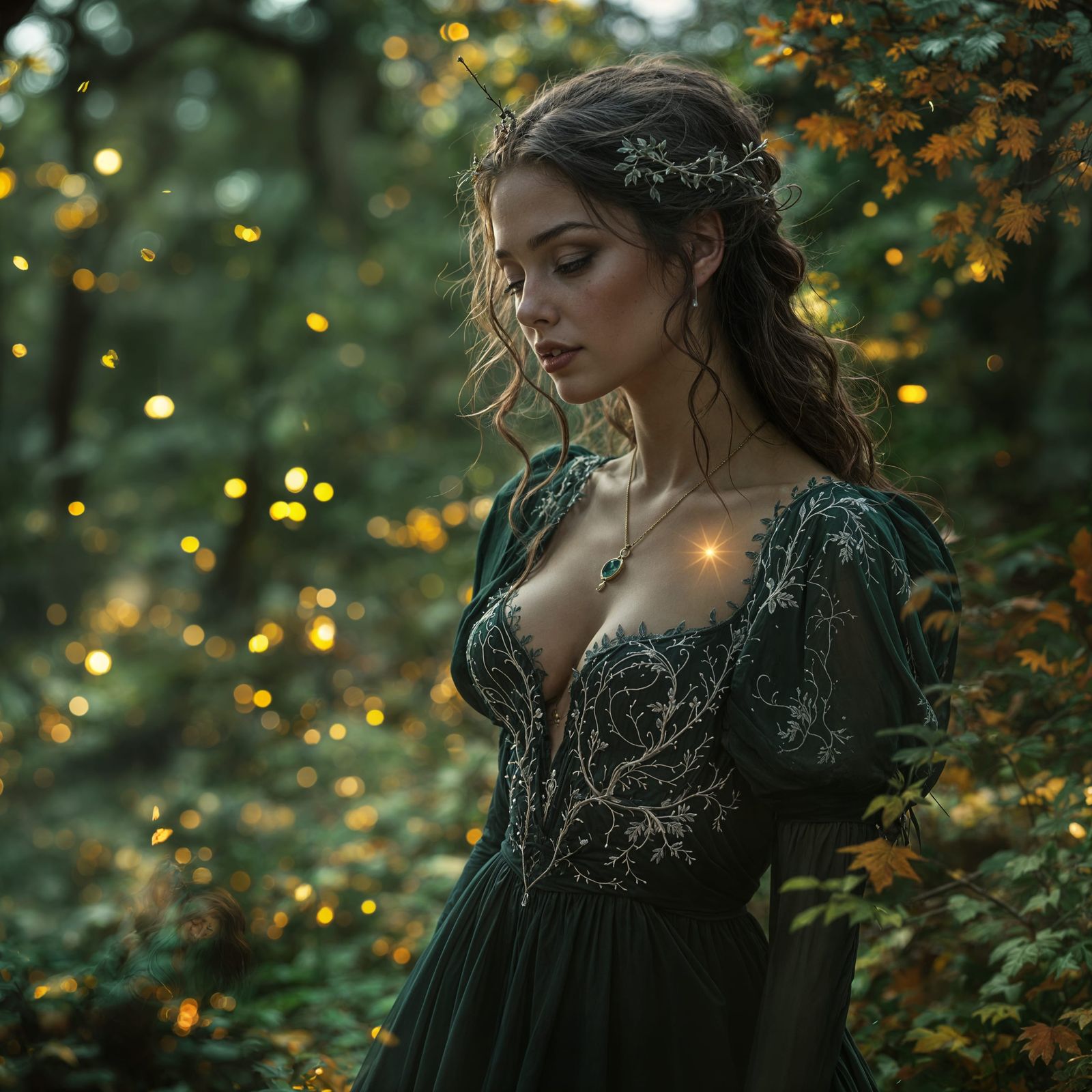 Ethereal Autumn Goddess in Vintage Bohemian Chic