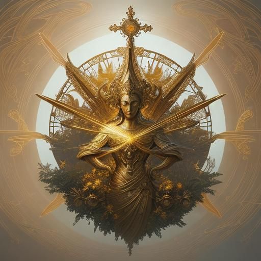 Divine Trinity in Luminescent Halo, Digital Art