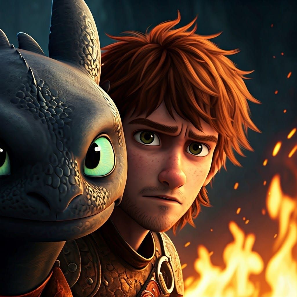 Hiccup and Toothless: Fantasy Firelight Art