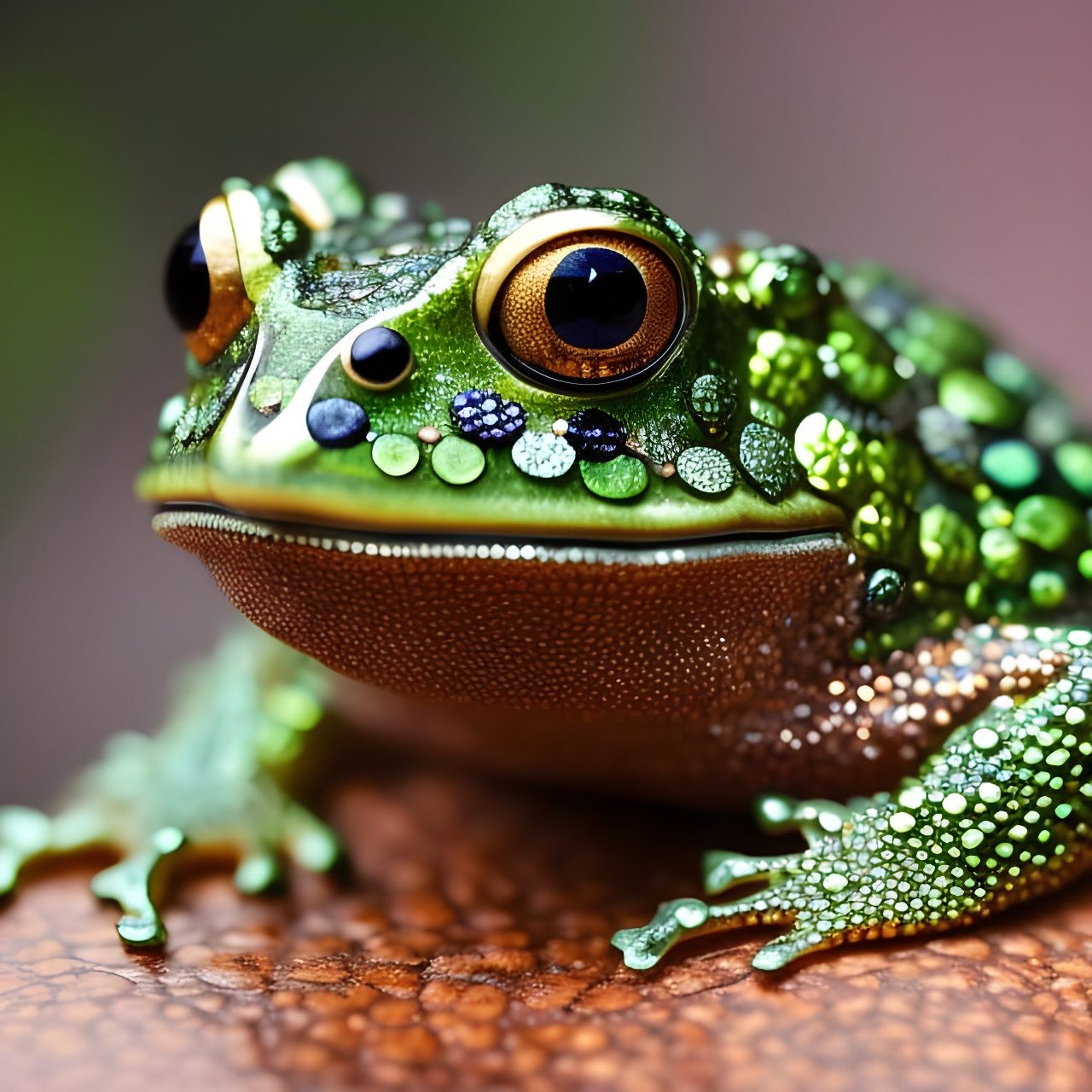 Jeweled Giant Frog in Glass Fishbowl