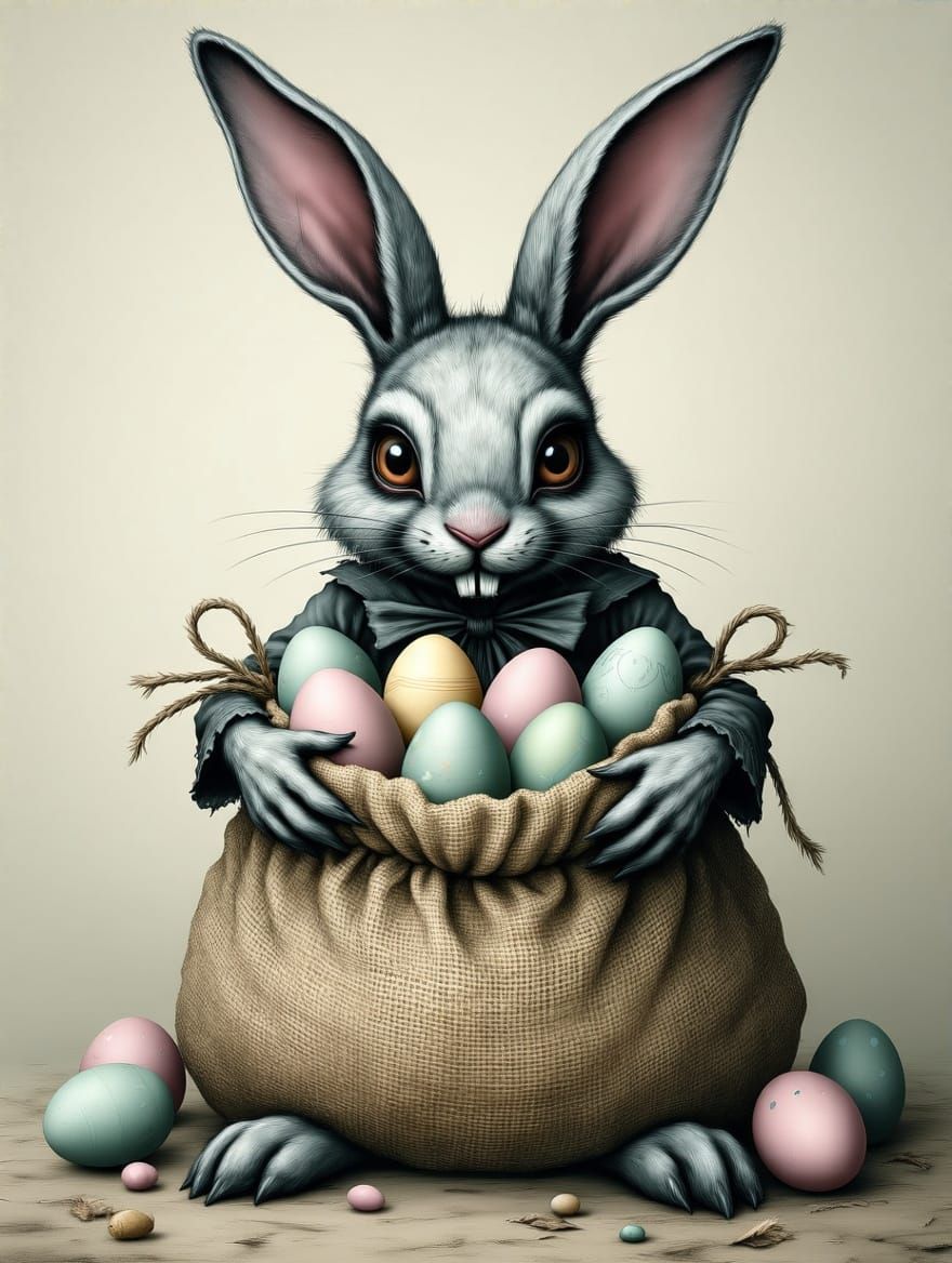 Whimsical Gothic Easter Bunny in Muted Hues