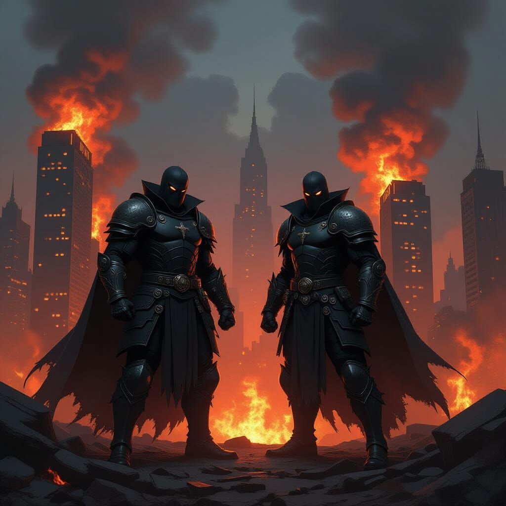 Villains in Burning City, Dark Fantasy Concept Art