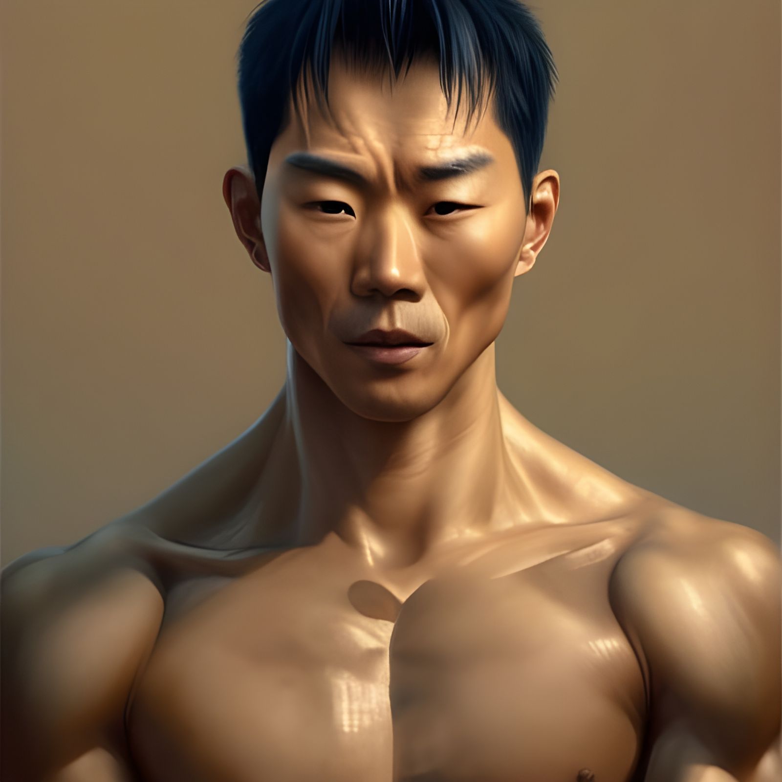 Detailed Portrait of Muscular Chinese Man