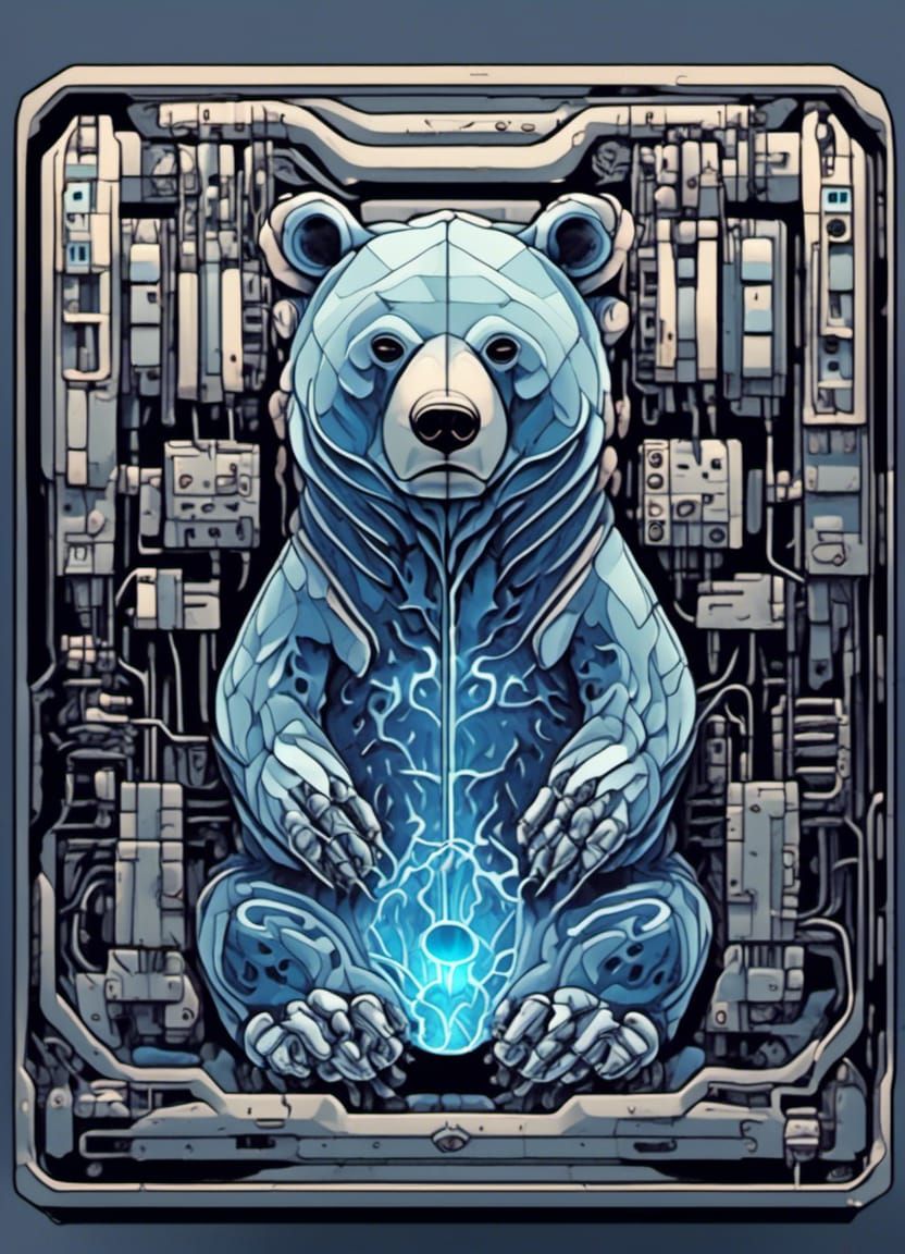 Isometric MRI Scan of Futuristic Electrified Bear Brain