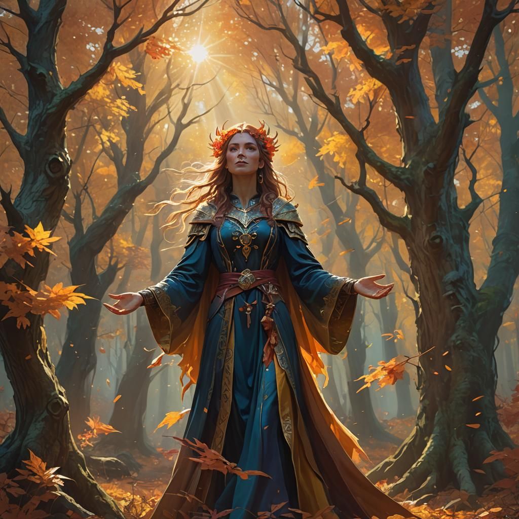 Autumn Sorceress in Impressionist Fantasy Art