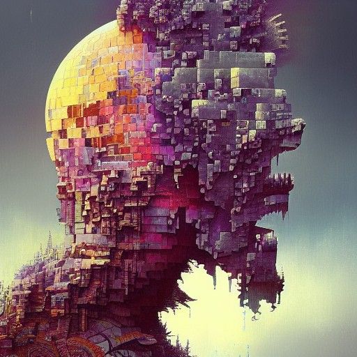 Voxel Fractal Warrior in Photorealistic Suprematism