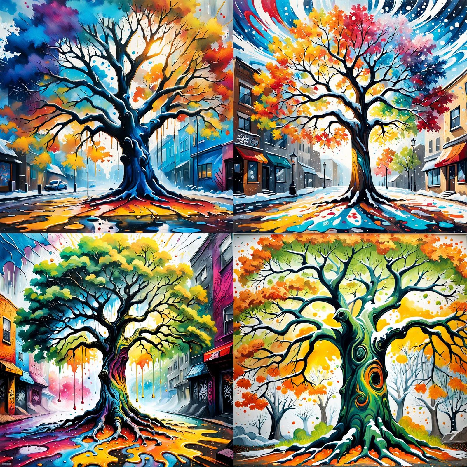 Four Seasons Tree in Graffiti Art Style