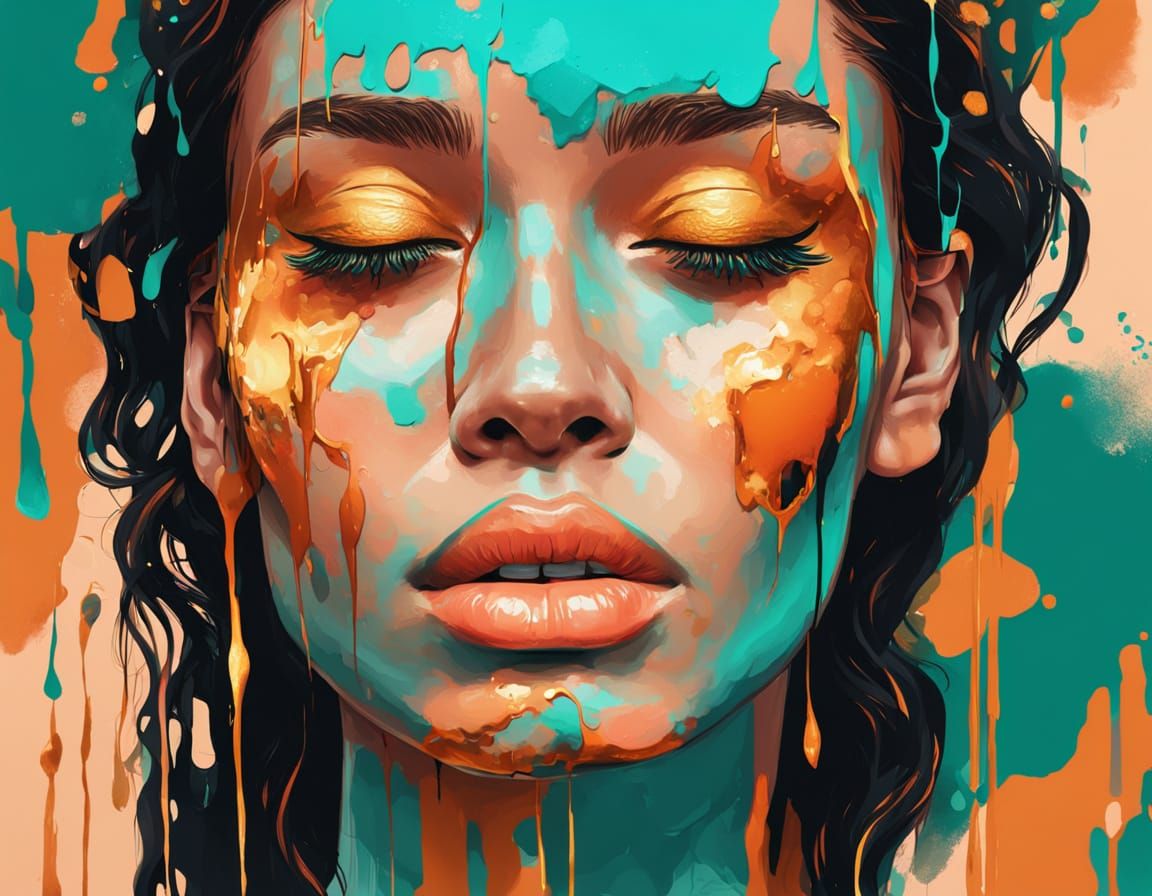 Expressionist Woman with Dripping Paint Portrait