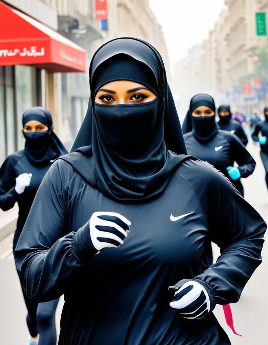 Niqabi Women's Marathon in Watercolor Style