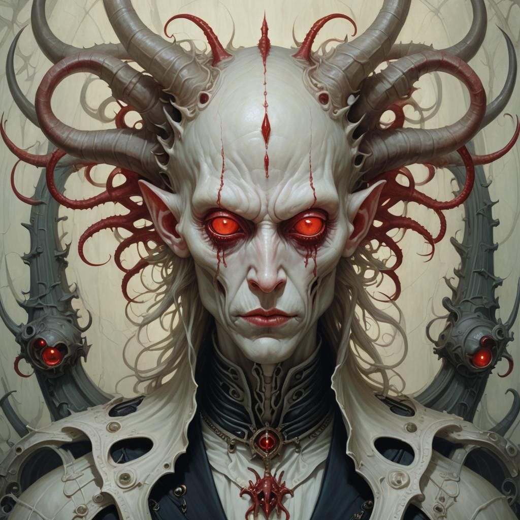 Gothic Horror: Albino Figure with Horns