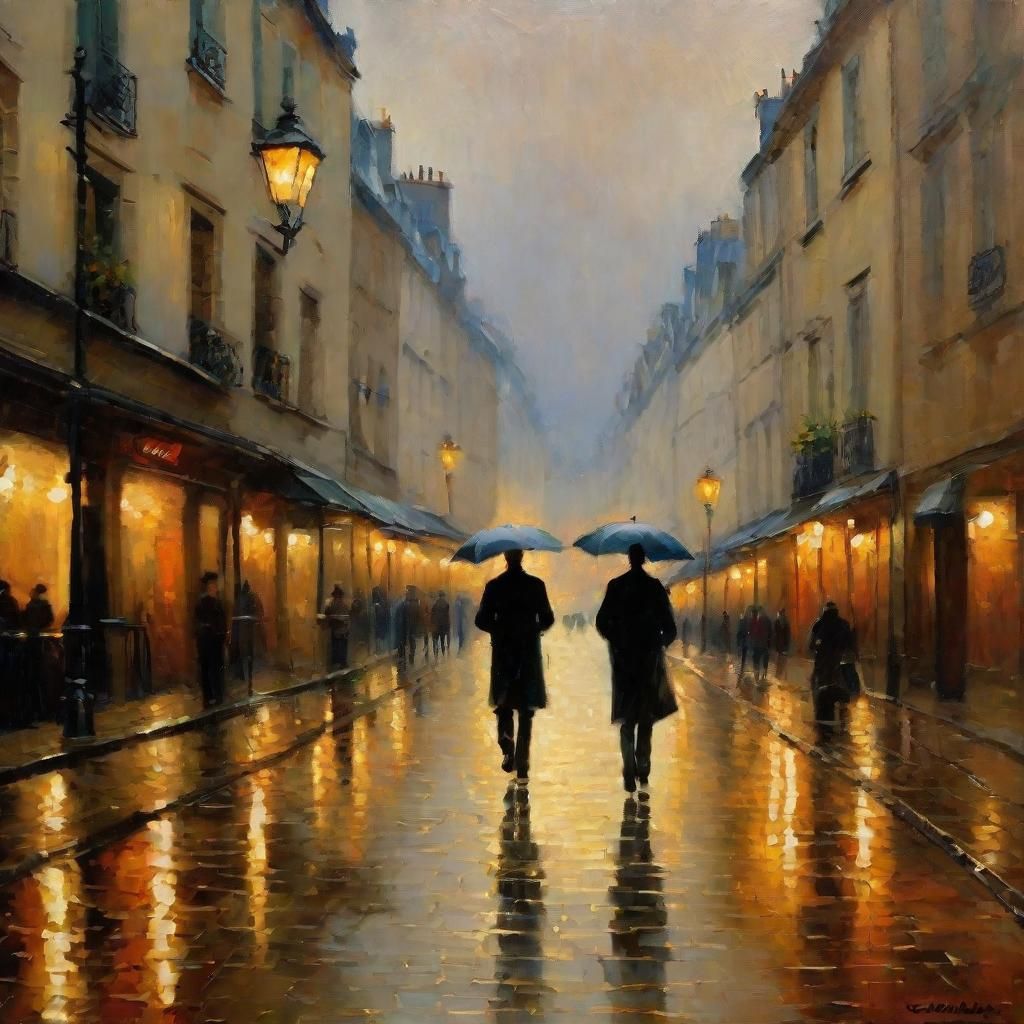 Rainy Paris Evening: An Impressionist Oil Painting
