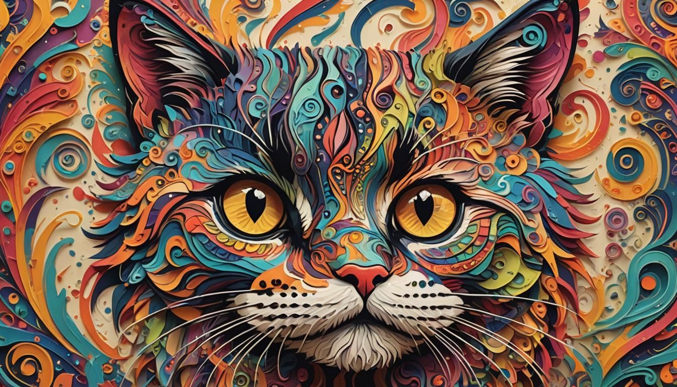 Colorful Cat Face in Paper Art Style