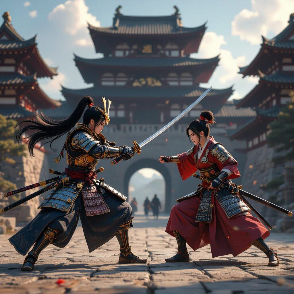 Female Samurai vs Ronin in Japanese Fortress Battle