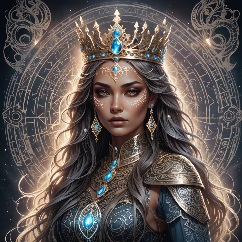 Mystical Queen with Runic Tattoos in Fantasycore Style