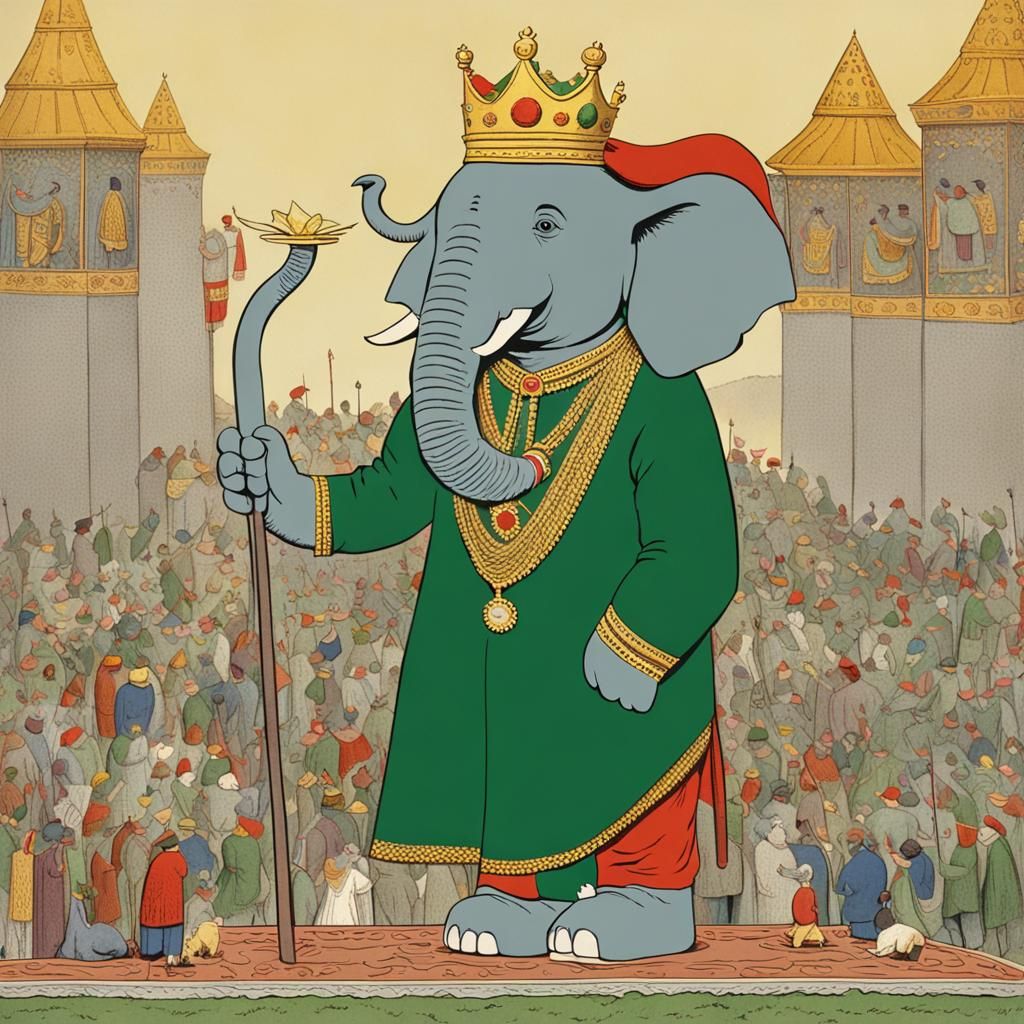 King Babar: Elephant Royalty in Full Regalia