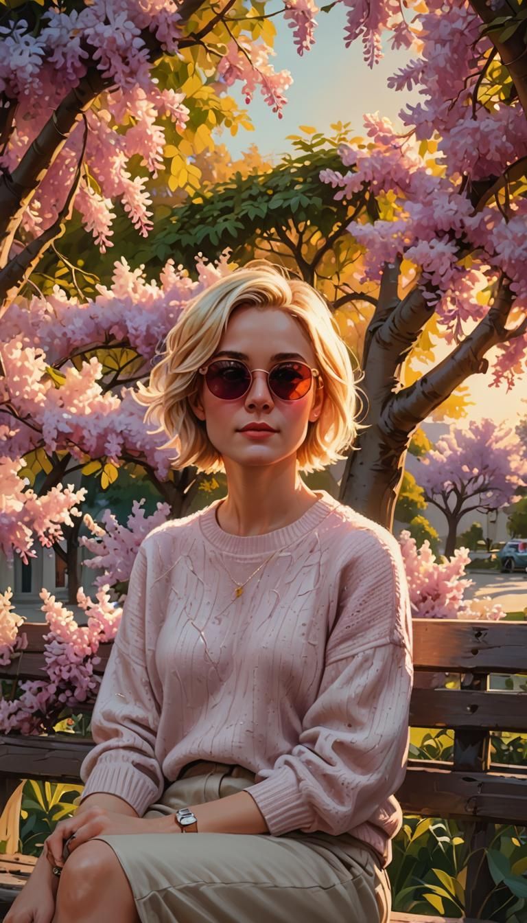 Woman Under Wisteria: An Art Nouveau Oil Painting