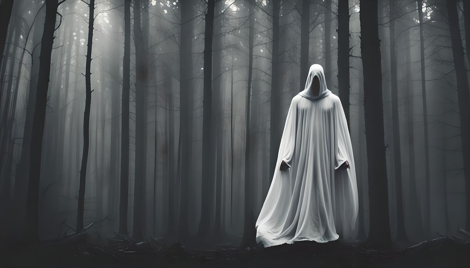 Eerie Faceless Figure in Dark Forest