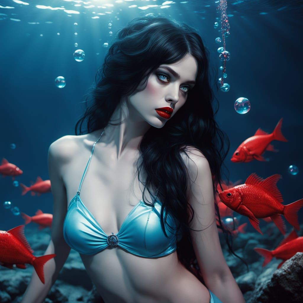 Woman Kisses Piranha in Bioluminescent Ocean