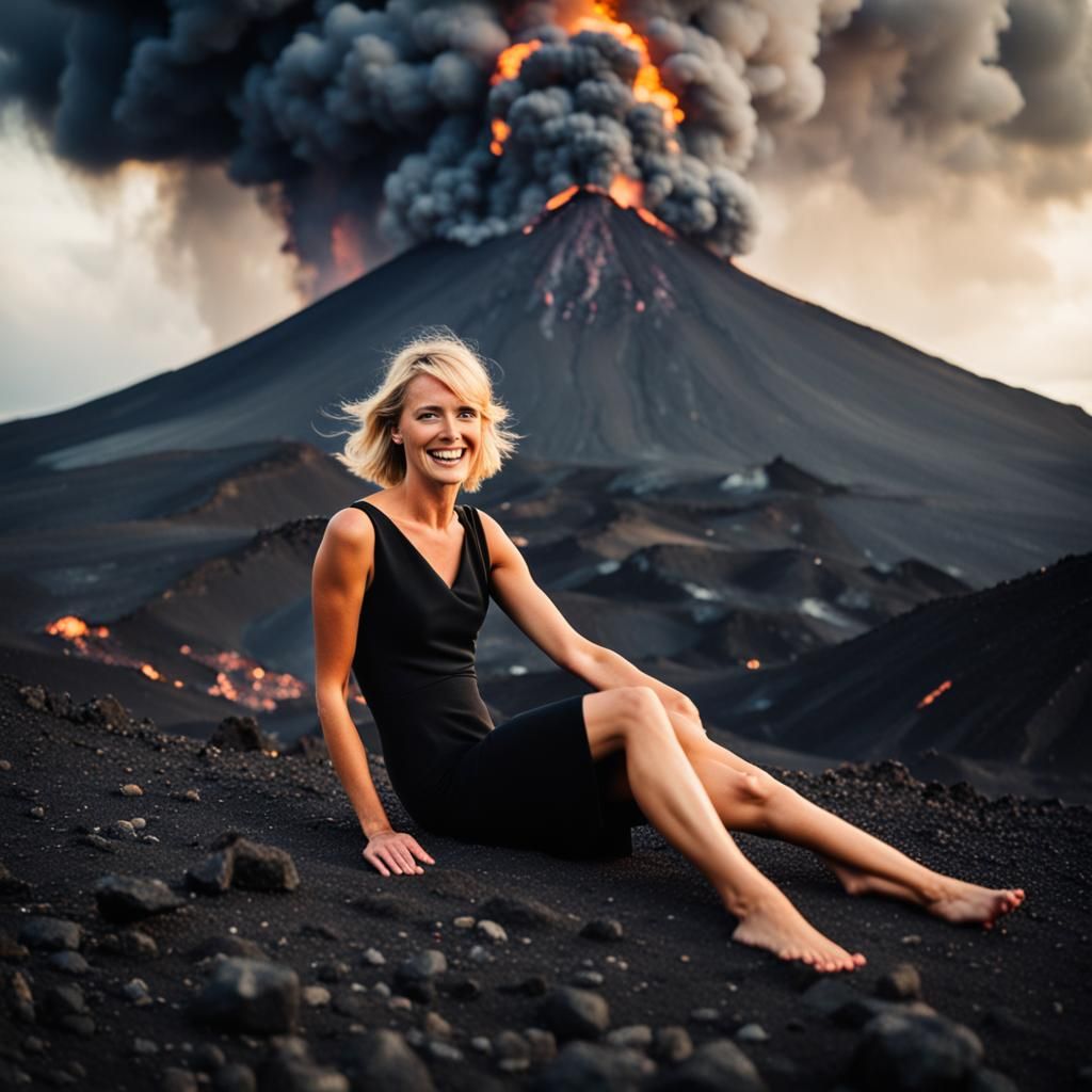 Dreamy Woman on Volcano Edge: Professional Photography