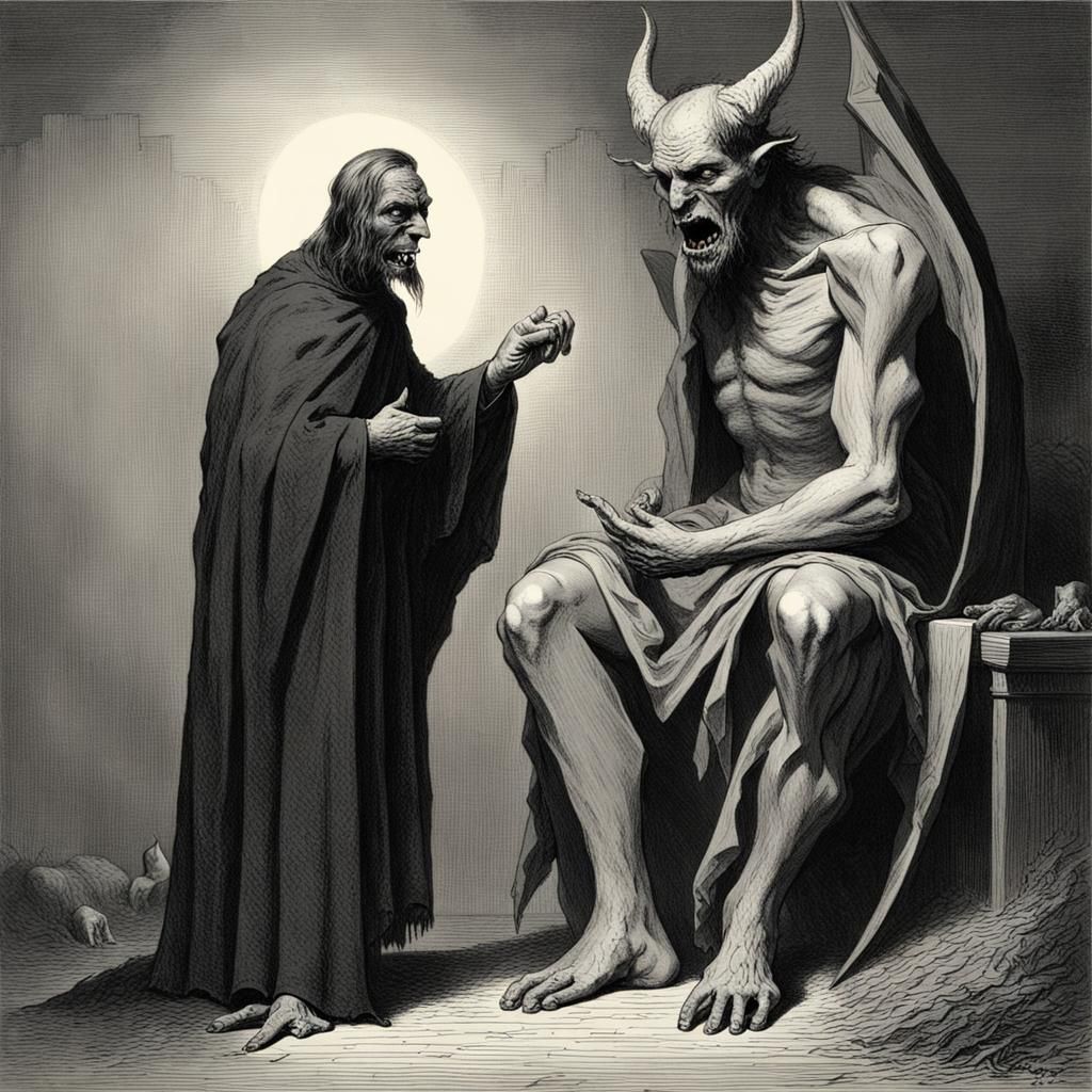 Vile Demon Explaining Atheism: Horror Digital Art