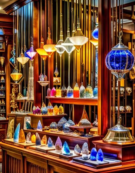 Vibrant, Hyperrealistic New Age Crystal Shop Display