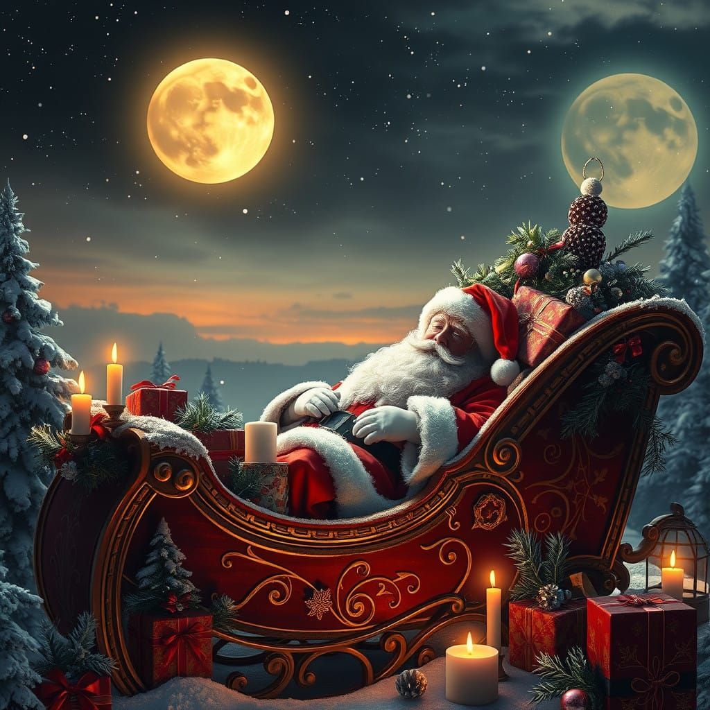 Santa in a Dreamlike Winter Wonderland Scene