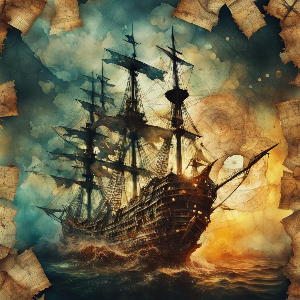 Mixed Media Pirate Treasure Map Collage