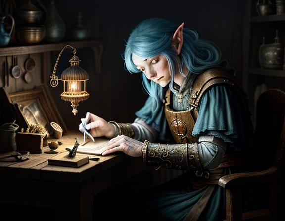 Gnome Repairs Automaton: Dark Fantasy Illustration